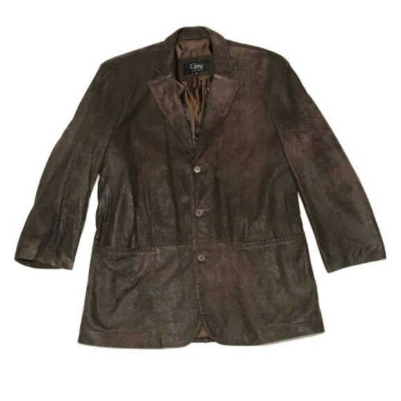 Remy Leather Three Button Blazer Coat Brown Size 40